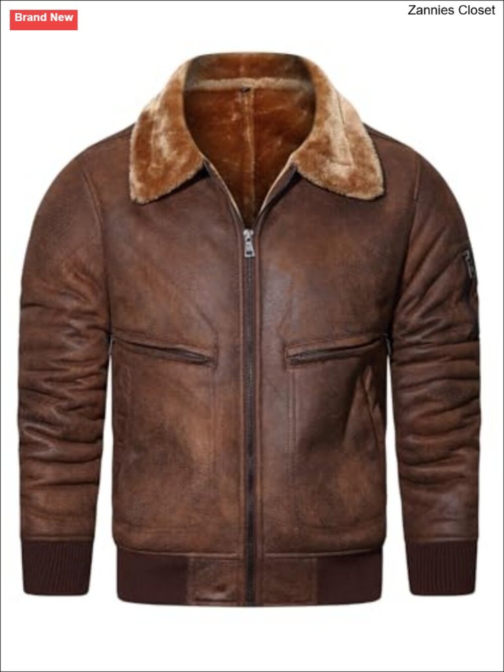 Men's Faux Fur Lined Faux Leather Bomber Jacket Winter Coat